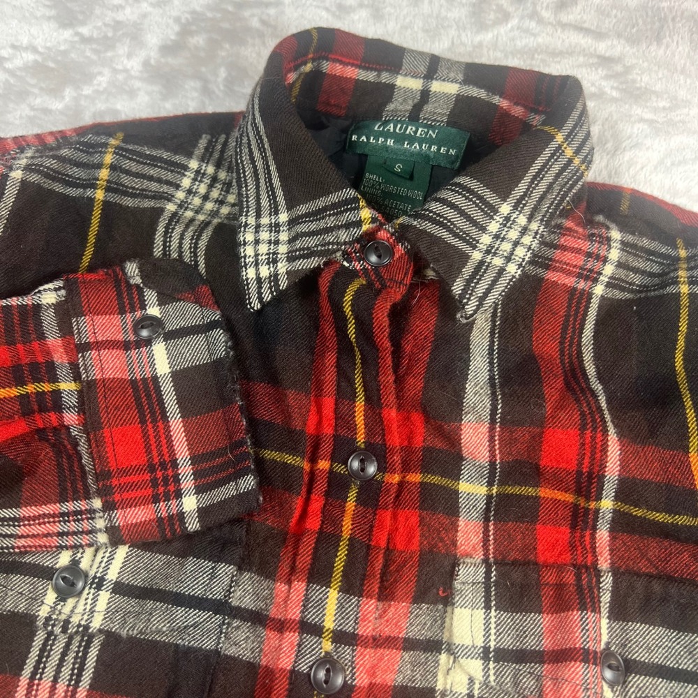 Lauren Ralph Lauren Women S Button Down Red Plaid Worsted Wool Lined Shirt
